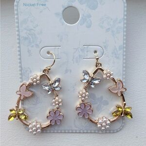 Spring Butterfly and Flower Hoop Earrings